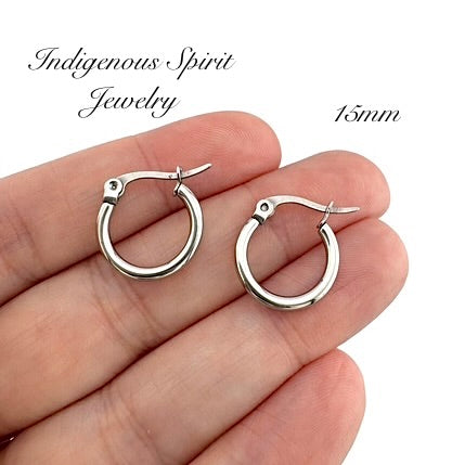 Silver Hypoallergenic Stainless Steel Hoop Earrings (7 sizes)
