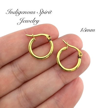 Gold Hypoallergenic Stainless Steel Hoop Earrings (7 sizes)