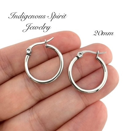 Silver Hypoallergenic Stainless Steel Hoop Earrings (7 sizes)