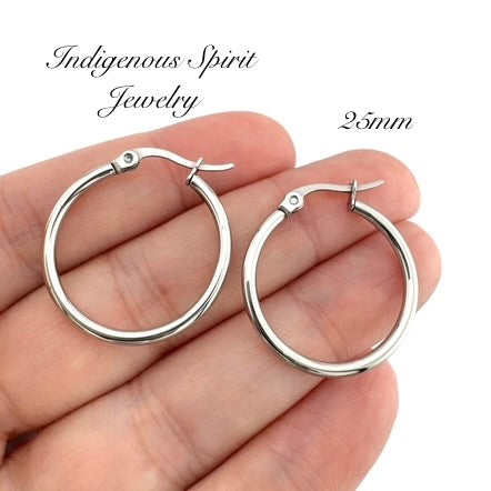 Silver Hypoallergenic Stainless Steel Hoop Earrings (7 sizes)