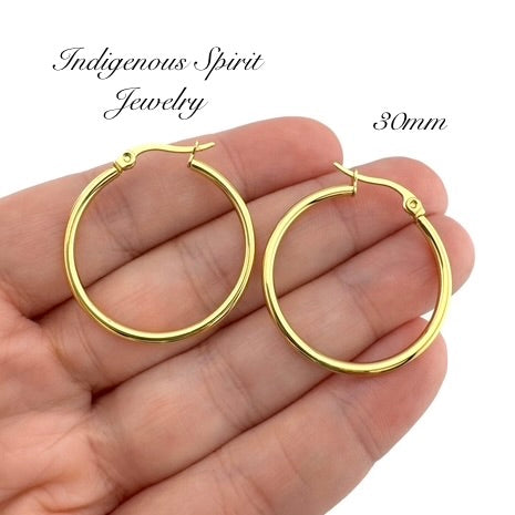 Gold Hypoallergenic Stainless Steel Hoop Earrings (7 sizes)