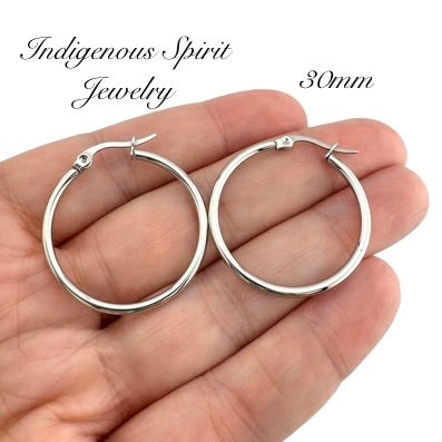 Silver Hypoallergenic Stainless Steel Hoop Earrings (7 sizes)