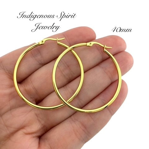 Gold Hypoallergenic Stainless Steel Hoop Earrings (7 sizes)