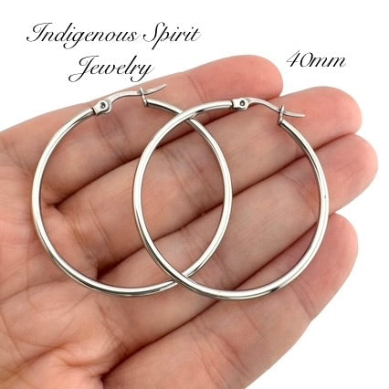Silver Hypoallergenic Stainless Steel Hoop Earrings (7 sizes)