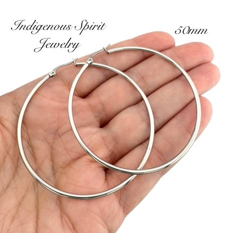 Silver Hypoallergenic Stainless Steel Hoop Earrings (7 sizes)