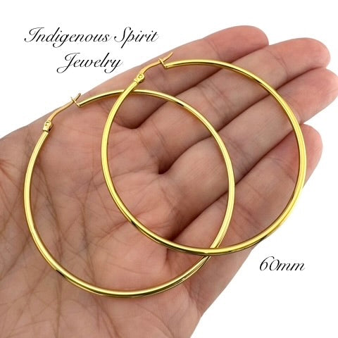 Gold Hypoallergenic Stainless Steel Hoop Earrings (7 sizes)